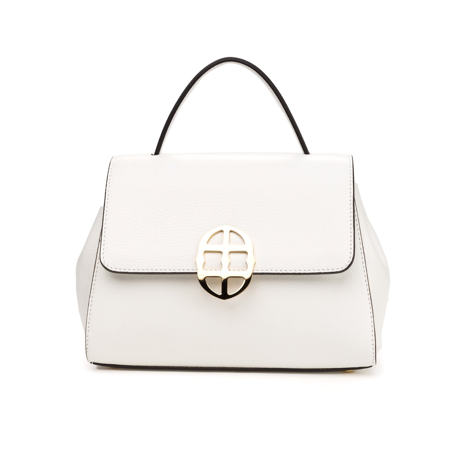 Front view of White leather handbag with a gold clasp/buckle on a white background. - DEI DUCHI (AMALTEA)