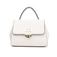 Front view of White leather handbag with a gold clasp/buckle on a white background. - DEI DUCHI (AMALTEA)