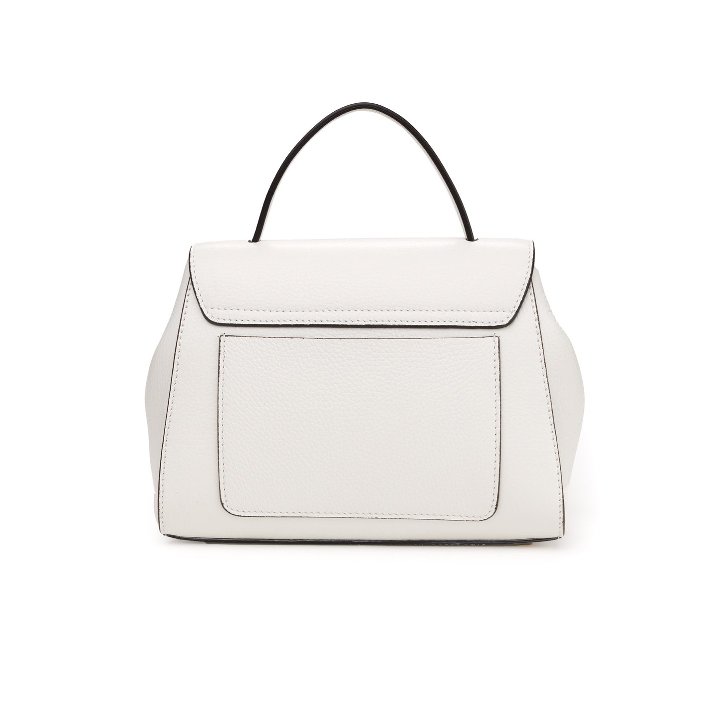 Back view of White leather handbag with gold clasp/buckle on a white background.- DEI DUCHI (AMALTEA)