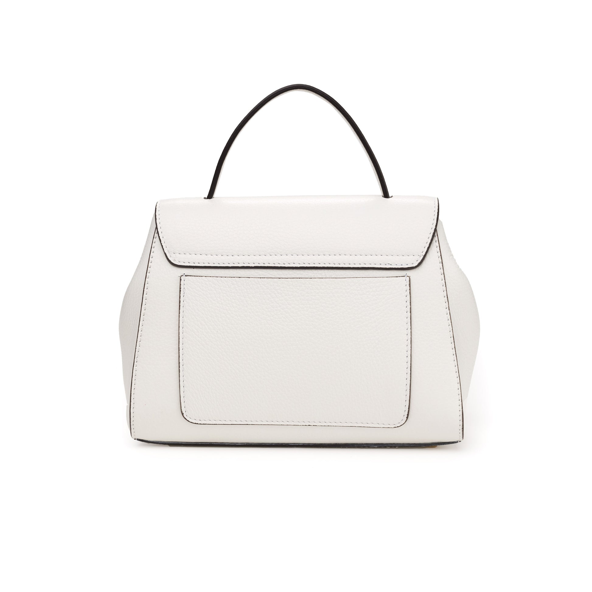 Back view of White leather handbag with gold clasp/buckle on a white background.- DEI DUCHI (AMALTEA)