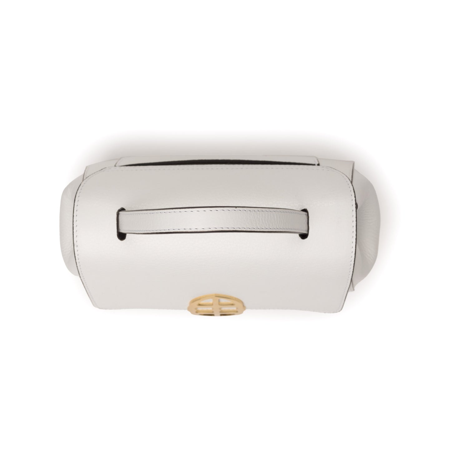 Top view of White leather handbag with a gold clasp/buckle on a white background. - DEI DUCHI (AMALTEA)