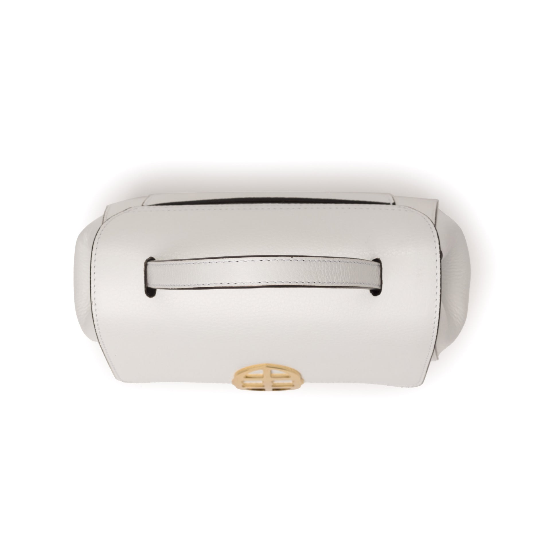 Top view of White leather handbag with a gold clasp/buckle on a white background. - DEI DUCHI (AMALTEA)