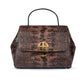 Brown leather textured handbag with a gold clasp on a white background. DEI DUCHI (AMALTEA)