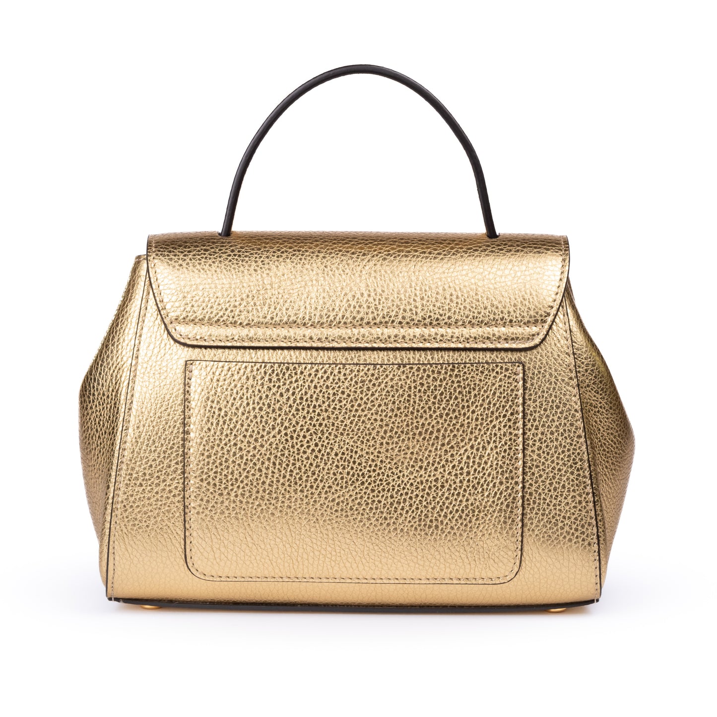 Gold leather textured handbag with a decorative AMALTEA clasp/buckle on a white background. - DEI DUCHI (AMALTEA)