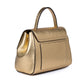 Gold leather textured handbag with a decorative AMALTEA clasp/buckle on a white background. - DEI DUCHI (AMALTEA)