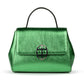 Metallic Green leather handbag with a silver buckle on a white background. - - DEI DUCHI ( AMALTEA)