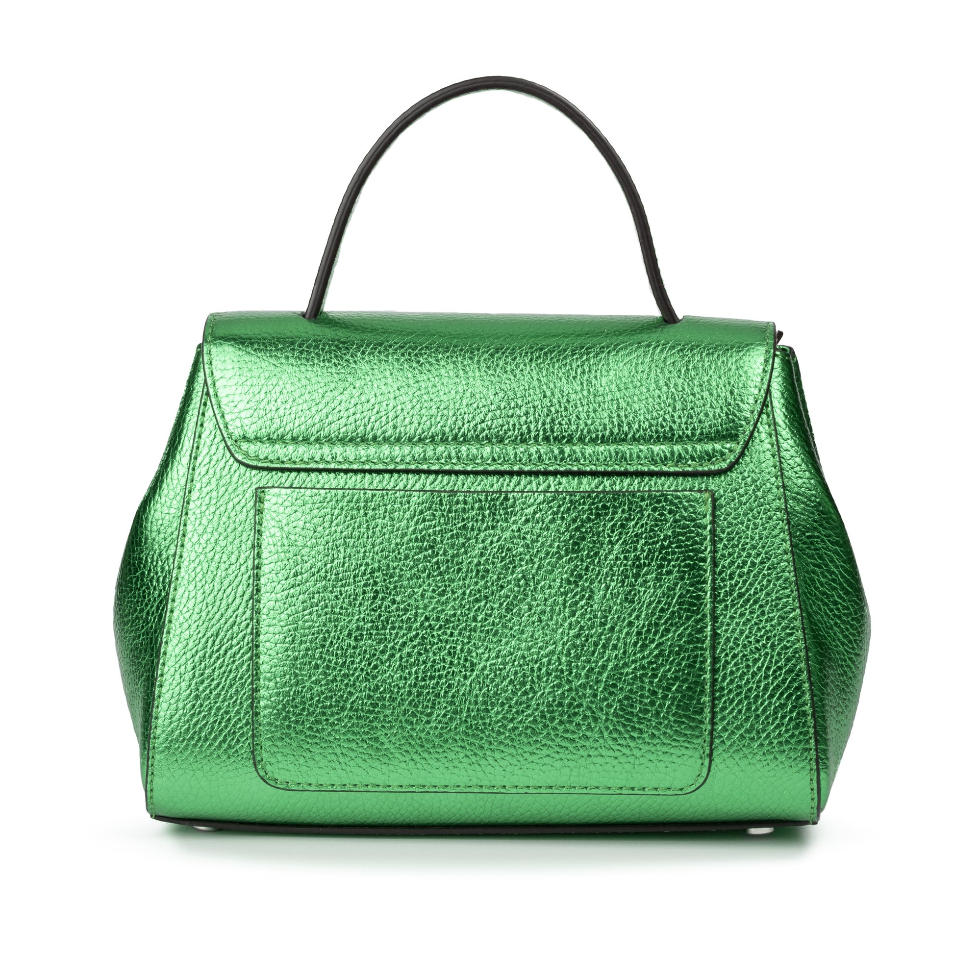 Metallic Green leather handbag with a silver buckle on a white background. - - DEI DUCHI ( AMALTEA)