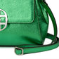 Metallic Green leather handbag with a silver buckle on a white background. - - DEI DUCHI ( AMALTEA)