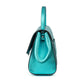 Metallic Turquoise Teal leather handbag with a burnished metal clasp buckle on a white background. - DEI DUCHI (AMALTEA)