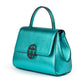 Metallic Turquoise Teal leather handbag with a silver clasp buckle on a white background. - DEI DUCHI (AMALTEA)