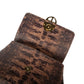 Brown leather textured handbag with a gold clasp on a white background. DEI DUCHI (AMALTEA)