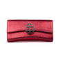 Strawberry Red leather clutch bag/wallet with a burnished metallic emblem buckle on a white background. - DEI DUCHI (AMALTEA)