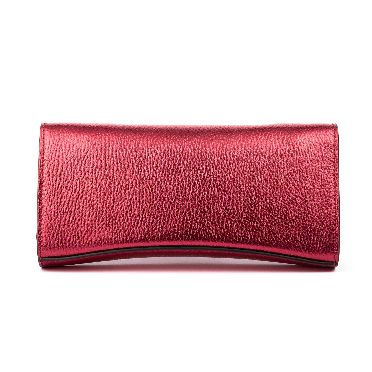 Strawberry Red leather clutch bag/wallet with a burnished metallic emblem buckle on a white background. - DEI DUCHI (AMALTEA)
