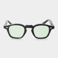 Black-framed sunglasses with light green lenses on a white background - Dei Duchi