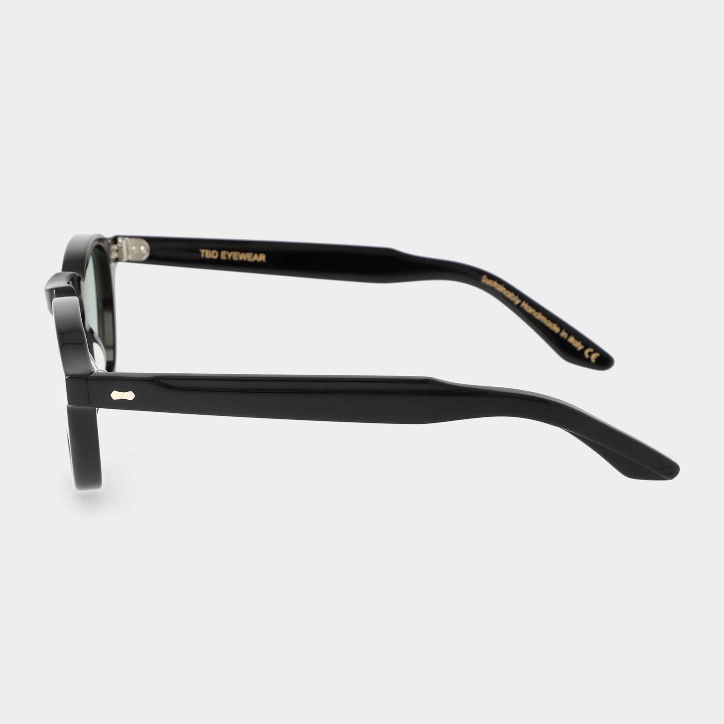 Black-framed sunglasses with light green lenses on a white background - Dei Duchi