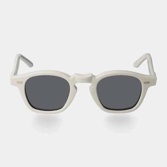White sunglasses with dark lenses on a light gray background - Dei Duchi (TBD Eyewear)