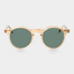 Gold-framed sunglasses with green lenses on a light gray background. - DEI DUCHI