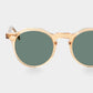 Gold-framed sunglasses with green lenses on a light gray background. - DEI DUCHI