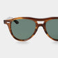 Sunglasses with tortoiseshell frame and green lenses on a light gray background. - DEI DUCHI