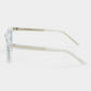 Clear frame sunglasses with blue lenses on a white background. - DEI DUCHI